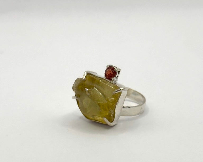 Anillo Amazonas Citrino y Cornalina