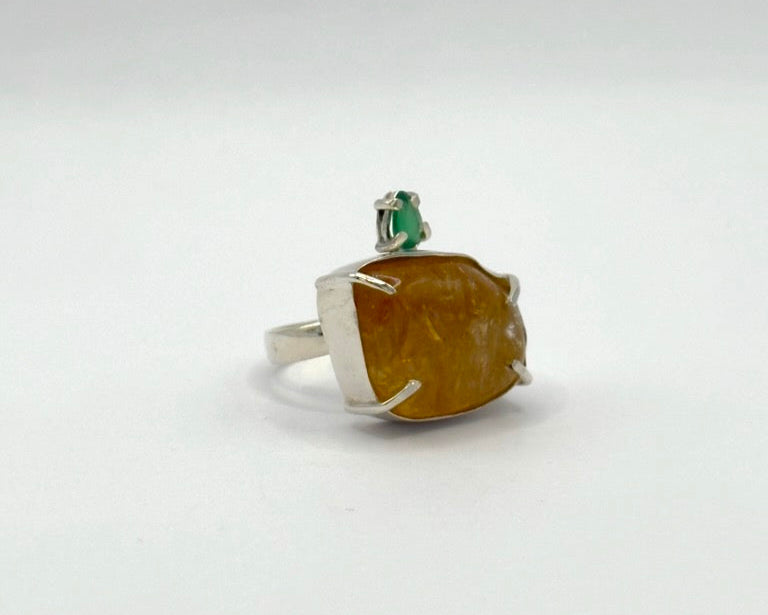 Anillo Amazonas Citrino y Crisoprasa