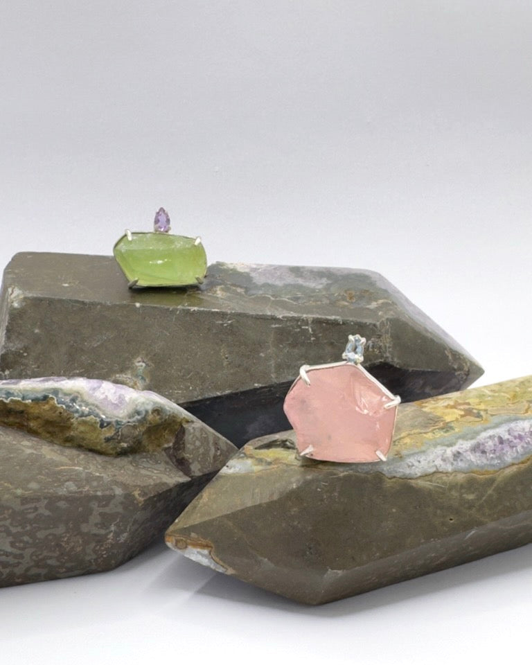 Anillo Amazonas Cuarzo Rosa y Topacio Azul