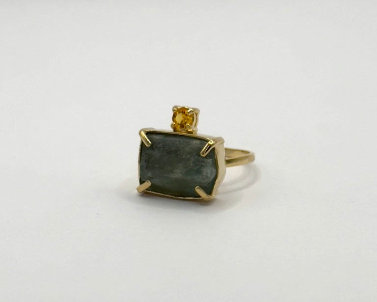 Anillo Bahia Aguamarina y Citrino