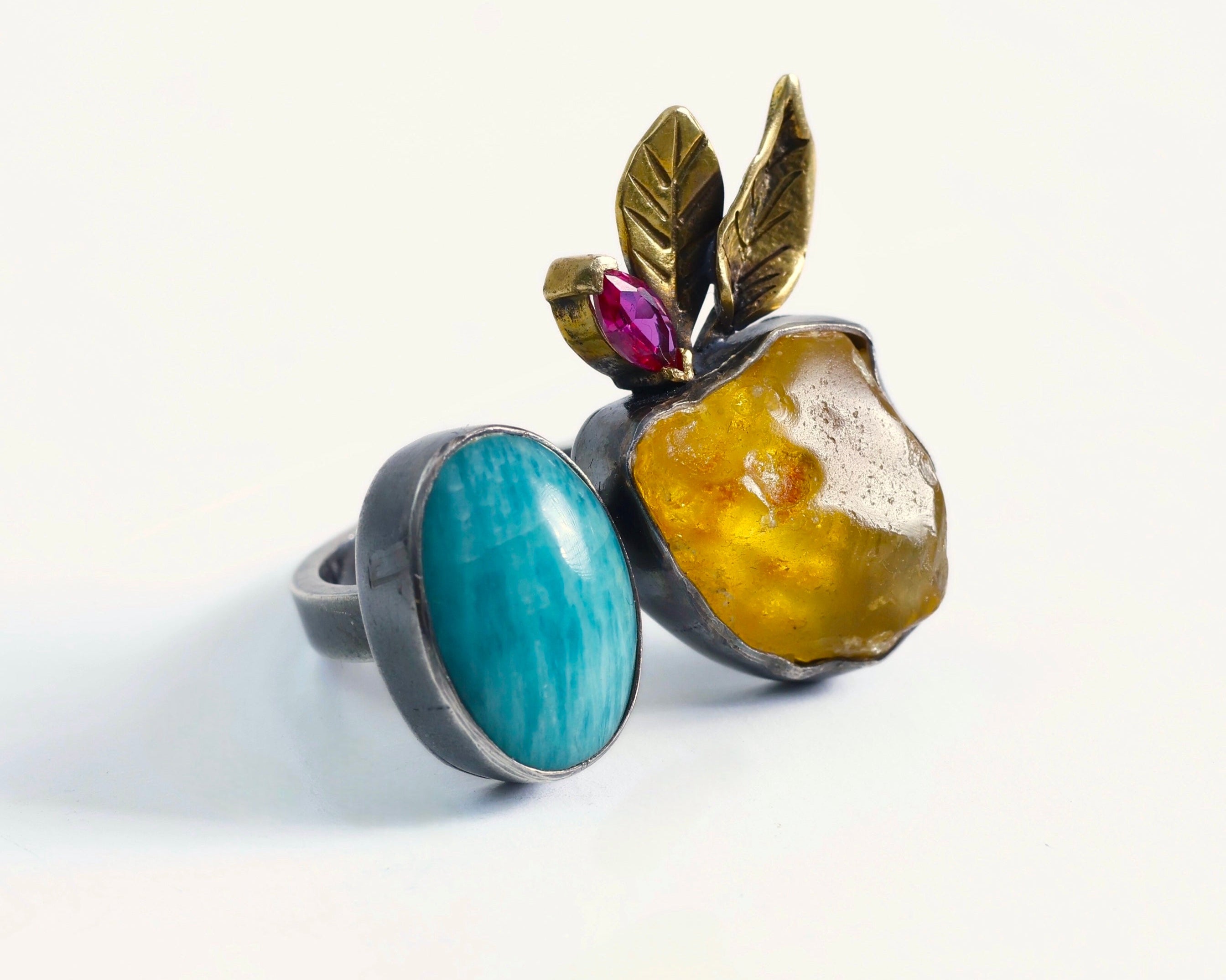 Anillo Goiás Amazonita y Ámbar
