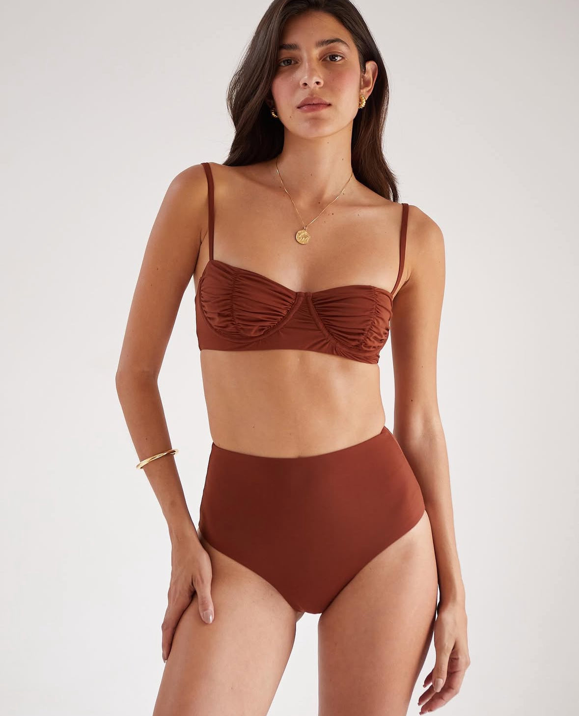 Bikini Drapeado Marrón Hotpants