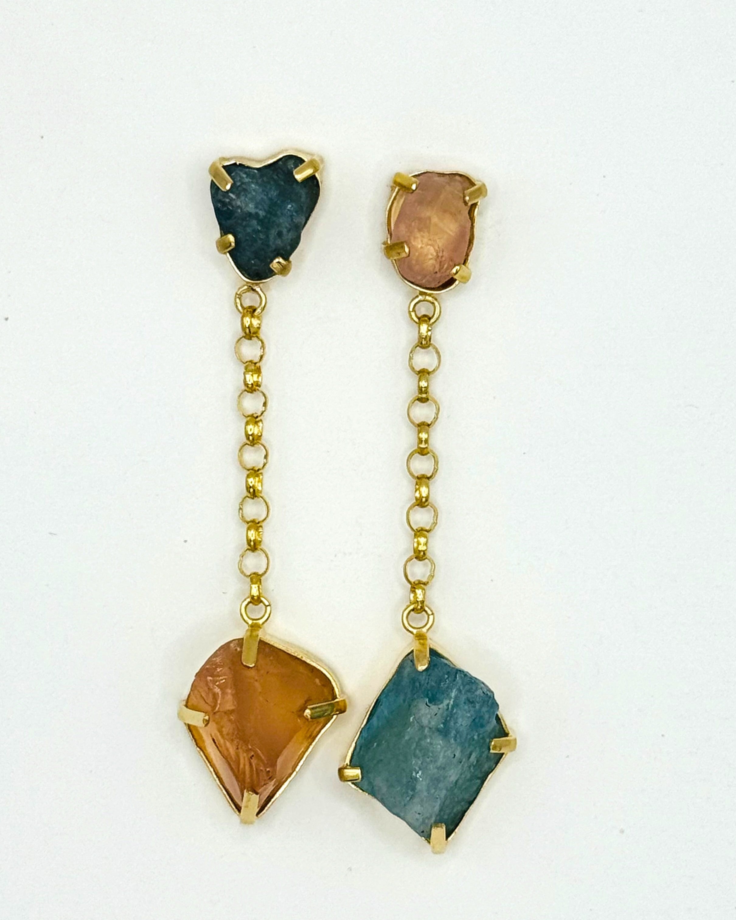 Pendientes Amazonas Aguamarina y Cuarzo Rosa