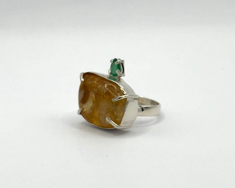 Anillo Amazonas Citrino y Crisoprasa