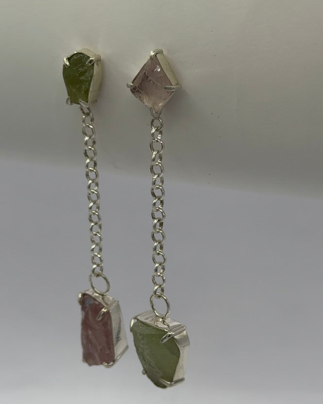 Pendientes Amazonas  Cuarzo Verde y Rosa