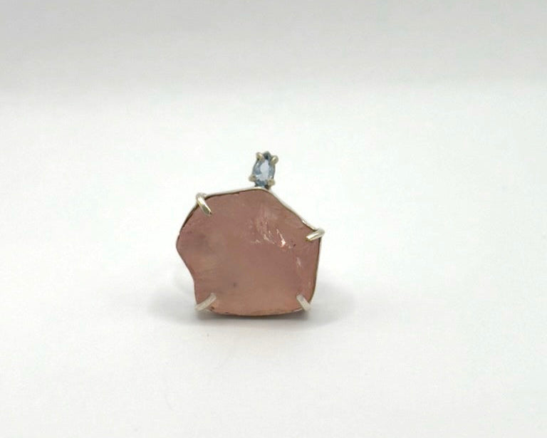 Anillo Amazonas Cuarzo Rosa y Topacio Azul