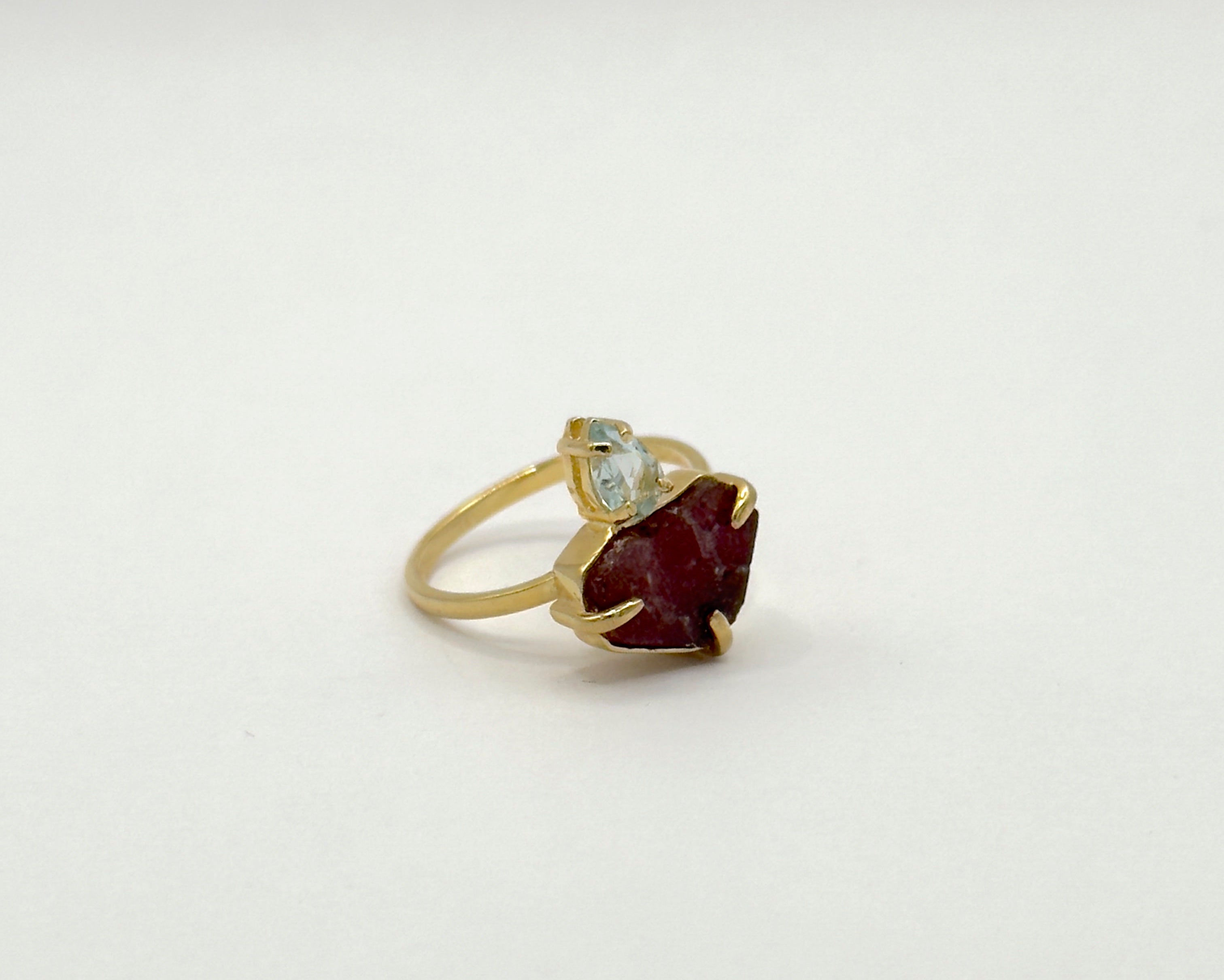 Anillo Alagoas Turmalina rosa y Topacio azul