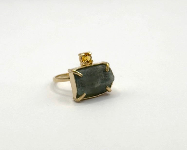 Anillo Bahia Aguamarina y Citrino