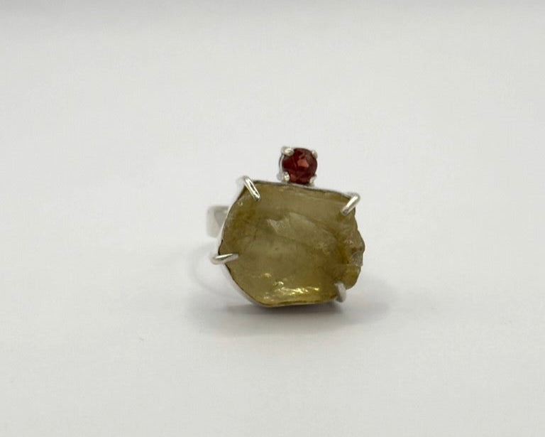 Anillo Amazonas Citrino y Cornalina