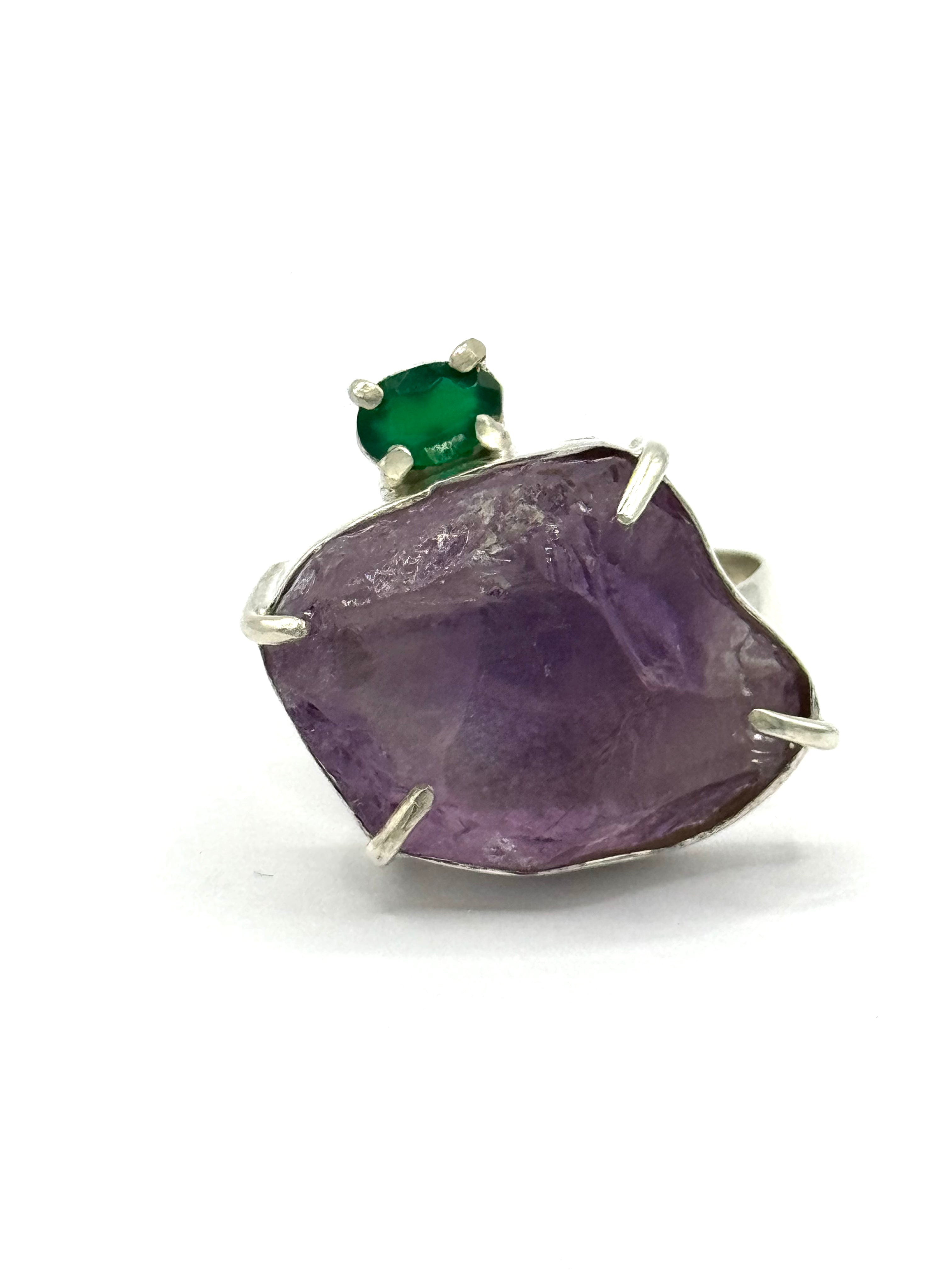 Anillo Amazonas Amatista y Crisoprasa