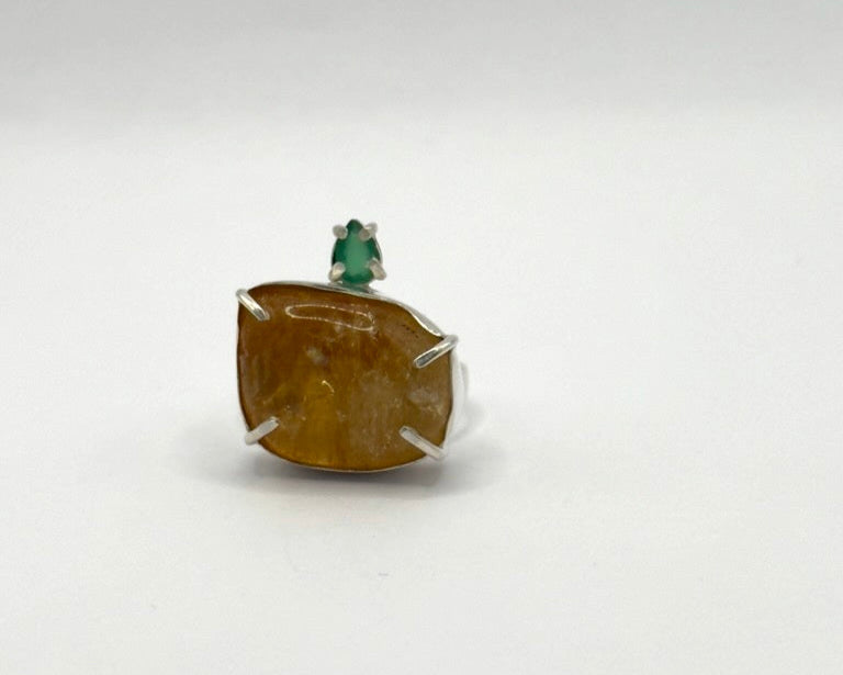 Anillo Amazonas Citrino y Crisoprasa